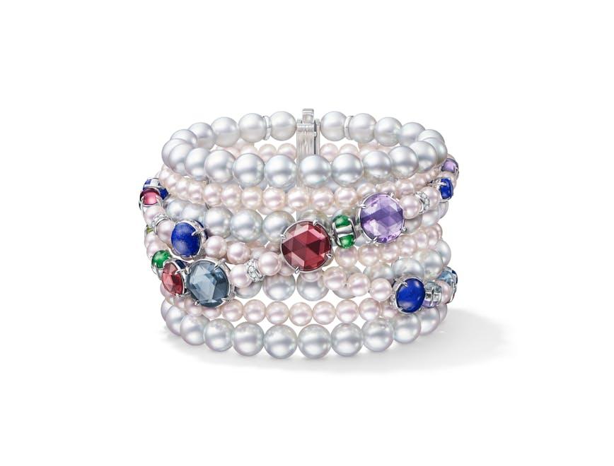 Bracelet Harmonie BL 0777 Or blanc 18K Perles Akoya Diamants Pierres de couleur